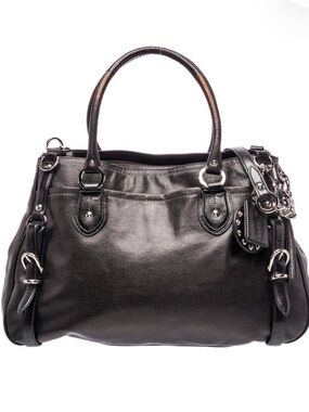Coach Black Leather Carryall with Silver Hardware